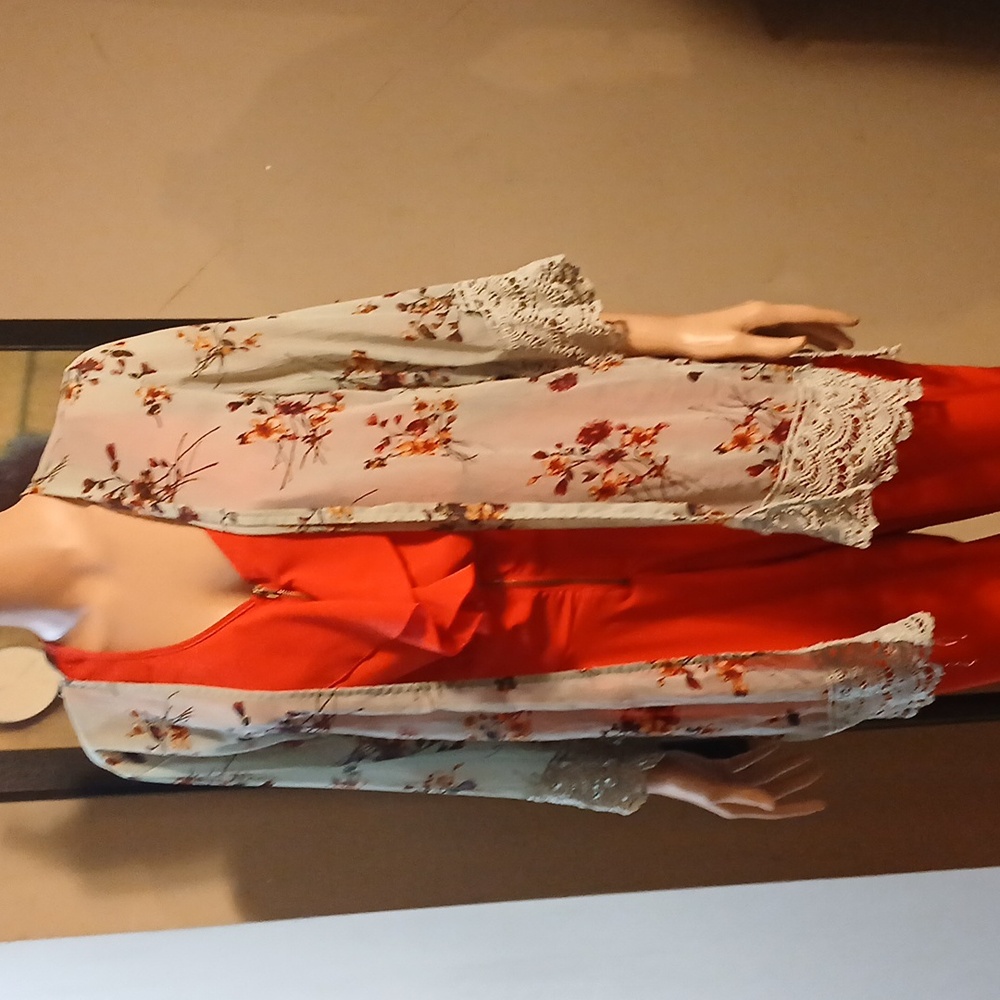 Jolt Green RED Floral Open Cardigan